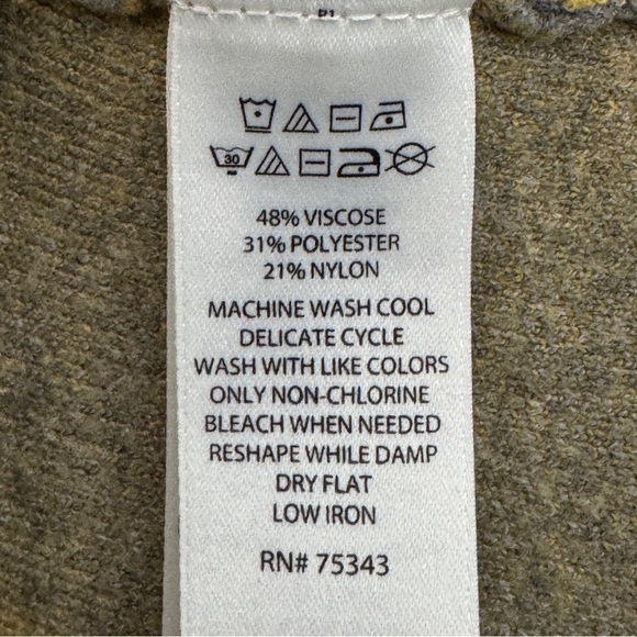 Tahari Sweater Bundle L Mock Neck Zip Back Olive Green & Gray Plaid - Picture 5 of 6